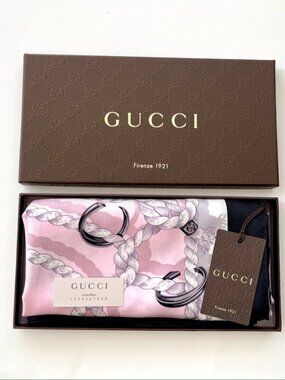 New Gucci Scarf GG Logo Ropes Print Nautical Style Silk Wrap